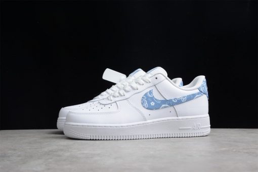 Nike Air Force 1 Low 07 Essential White Worn Blue Paisley replica sneakers featuring a stylish paisley pattern, premium materials, and a classic silhouette perfect for casual wear.