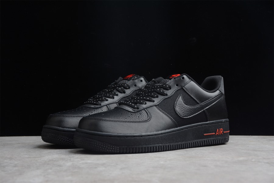 Nike Air Force 1 Low Black Red Reflective DO6389 001 replica sneakers featuring a sleek black upper with vibrant red accents and reflective detailing, perfect for sneaker enthusiasts looking for high-quality alternatives.