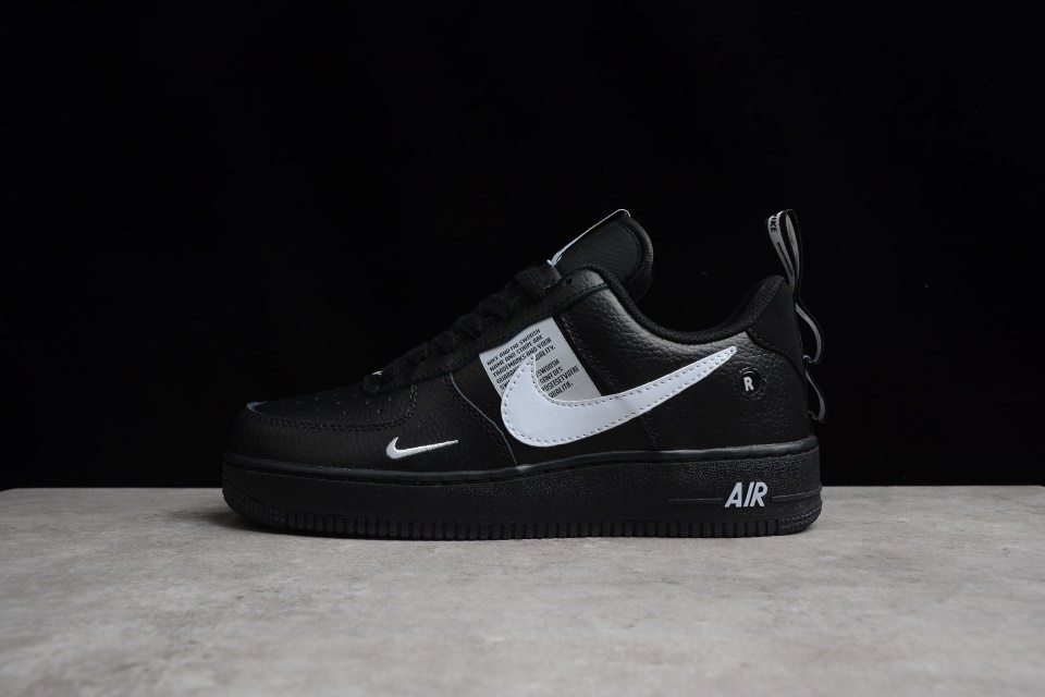 Nike Air Force 1 Low Utility Black White replica sneakers featuring a sleek black upper, contrasting white sole, and a stylish, rugged design perfect for streetwear enthusiasts.