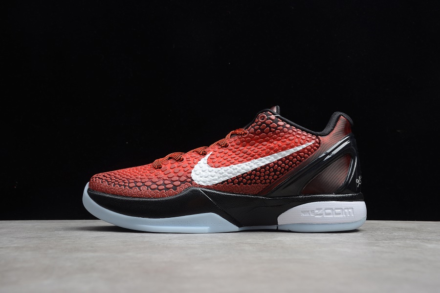 Nike Kobe 6 Protro Challenge Red replica sneakers showcasing a vibrant red and black colorway with intricate detailing, designed for fans and collectors seeking high-quality replicas of the iconic basketball shoe.