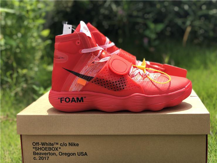 Nike X Off White Hyperdunk HD 2017 Red high-quality replica sneakers featuring a vibrant red colorway, distinctive Off White branding, and a sleek design perfect for sneaker enthusiasts.