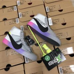 Off White X Nike Blazer Mid Serena Queen replica sneakers featuring a stylish design with unique color accents, suitable for sneaker enthusiasts and collectors.