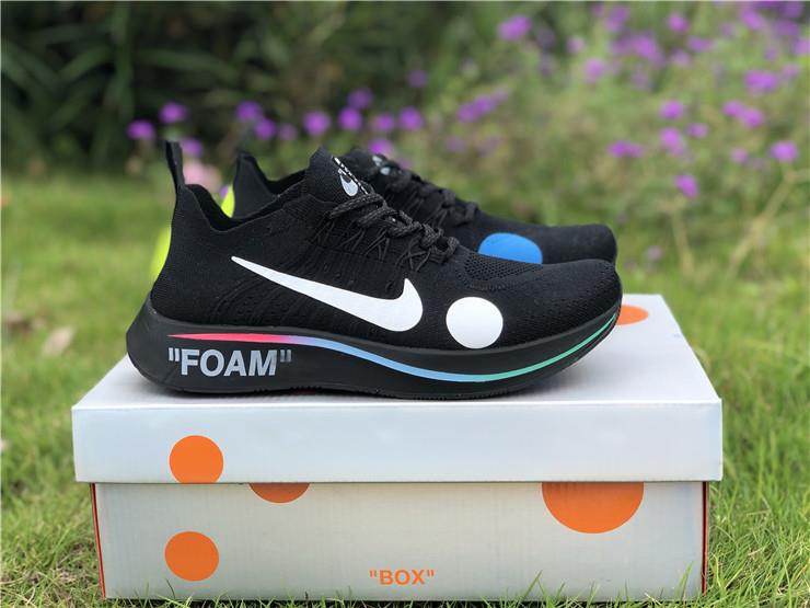 Off White X Zoom Fly Black replica sneakers showcasing a sleek black design with distinctive Off White branding, perfect for sneaker enthusiasts seeking high-quality alternatives.