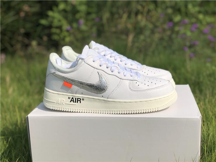 Off White x Nike Air Force 1 Low Complex Con replica sneakers showcasing a sleek design with unique branding details and high-quality materials.