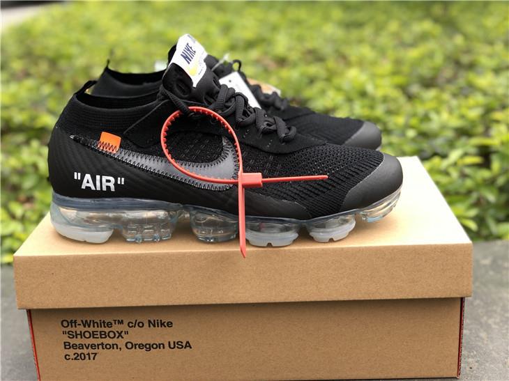 Off White x Nike Air VaporMax Black AA3831 002 high-quality replica sneakers featuring a sleek black design, distinctive branding, and a modern silhouette perfect for sneaker enthusiasts.