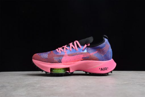 Off White x Nike Air Zoom Tempo Next Pink Glow replica sneakers featuring a vibrant pink glow colorway, designed for style and performance with high-quality materials and attention to detail.