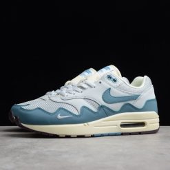 Patta x Nike Air Max 1 Waves Noise Aqua replica sneakers showcasing a vibrant color scheme with aqua accents and wave-inspired design, perfect for sneaker enthusiasts seeking high-quality replicas.
