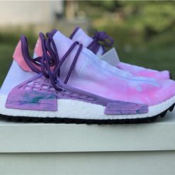Pharrell X Adidas NMD Human Race Pink Purple replica sneakers featuring vibrant colors and a stylish design, perfect for sneaker enthusiasts seeking high-quality alternatives.