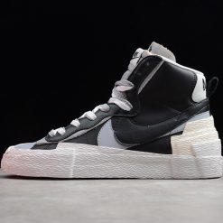 Sacai x Nike Blazer Mid Black Grey replica sneakers featuring a stylish dual-layer design, premium materials, and a unique colorway, perfect for sneaker enthusiasts seeking high-quality reproduction.