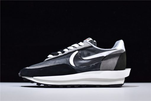 Sacai x Nike LD Waffle Black replica sneakers featuring a distinctive layered design and premium materials, showcasing a modern aesthetic perfect for sneaker enthusiasts.