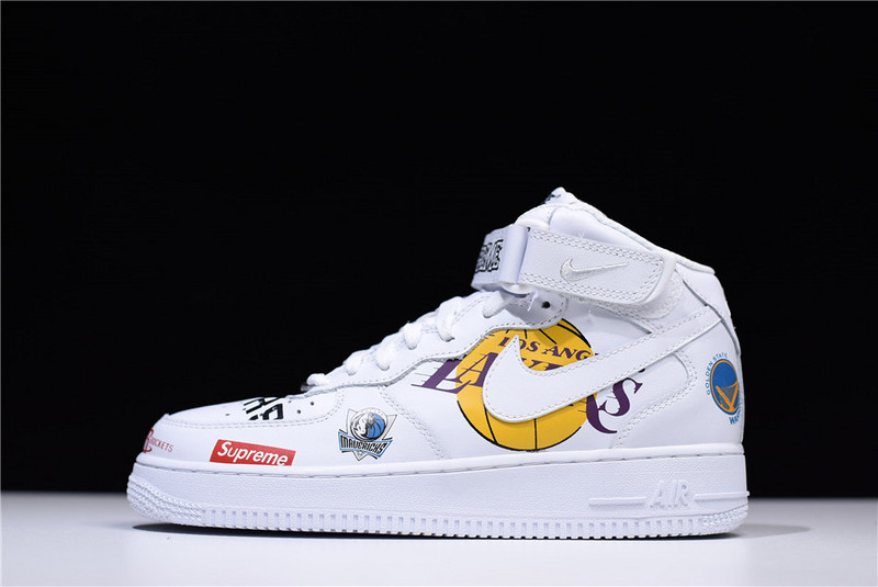 Supreme X NBA X Nike Air Force 1 Mid 07 White AQ8017 100 high-quality replica sneakers showcasing a stylish and iconic basketball shoe design with premium materials and detailing.