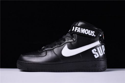 Supreme X Nike Air Force 1 High SP Black replica sneakers featuring a sleek black design with signature branding, perfect for sneaker enthusiasts seeking high-quality replicas.