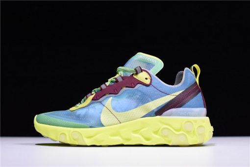 Undercover X Nike React Element 87 Lakeside replica sneakers showcasing a stylish design with a distinctive translucent upper and vibrant color accents, perfect for sneaker enthusiasts seeking high-quality shoes.