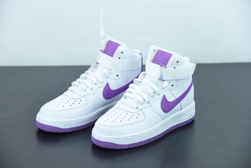 High-quality replica sneakers featuring the Wmns Nike Air Force 1 High in White and Dark Orchid, showcasing a stylish design with premium materials, perfect for elevating any wardrobe.