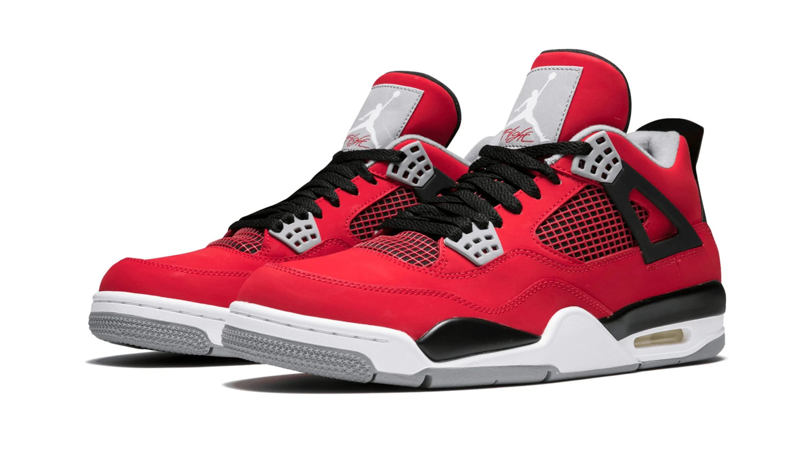 Jordan 4 Retro Toro Bravo Men's replica sneakers showcasing a vibrant red and black colorway, designed for style and comfort, perfect for sneaker enthusiasts and collectors.