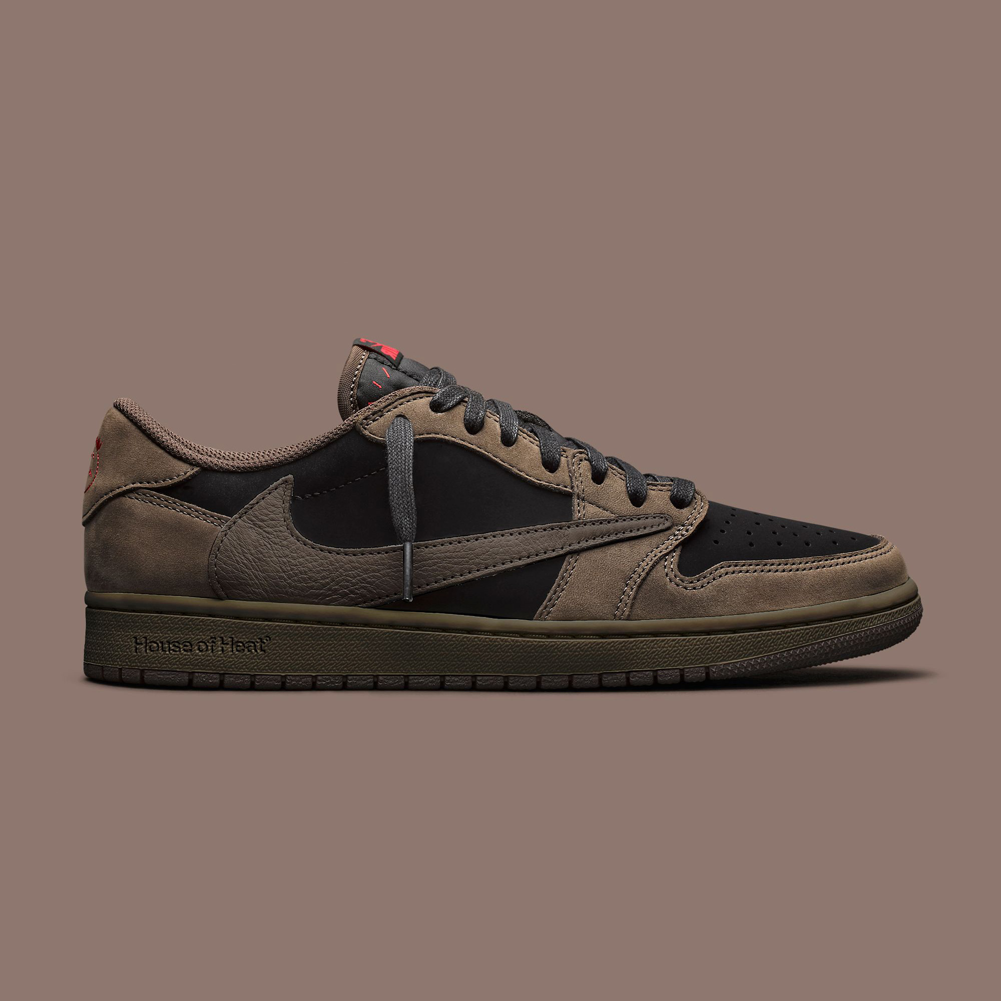 Travis Scott x Air Jordan 1 Low OG "Velvet Brown" replica sneakers featuring a rich brown velvet upper, iconic swoosh, and detailed stitching for an authentic look.