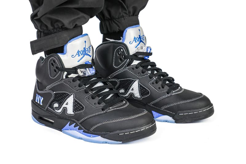 Awake NY Air Jordan 5 Racer Blue replica sneakers showcasing a vibrant blue and black colorway with premium detailing, ideal for sneaker enthusiasts and collectors.