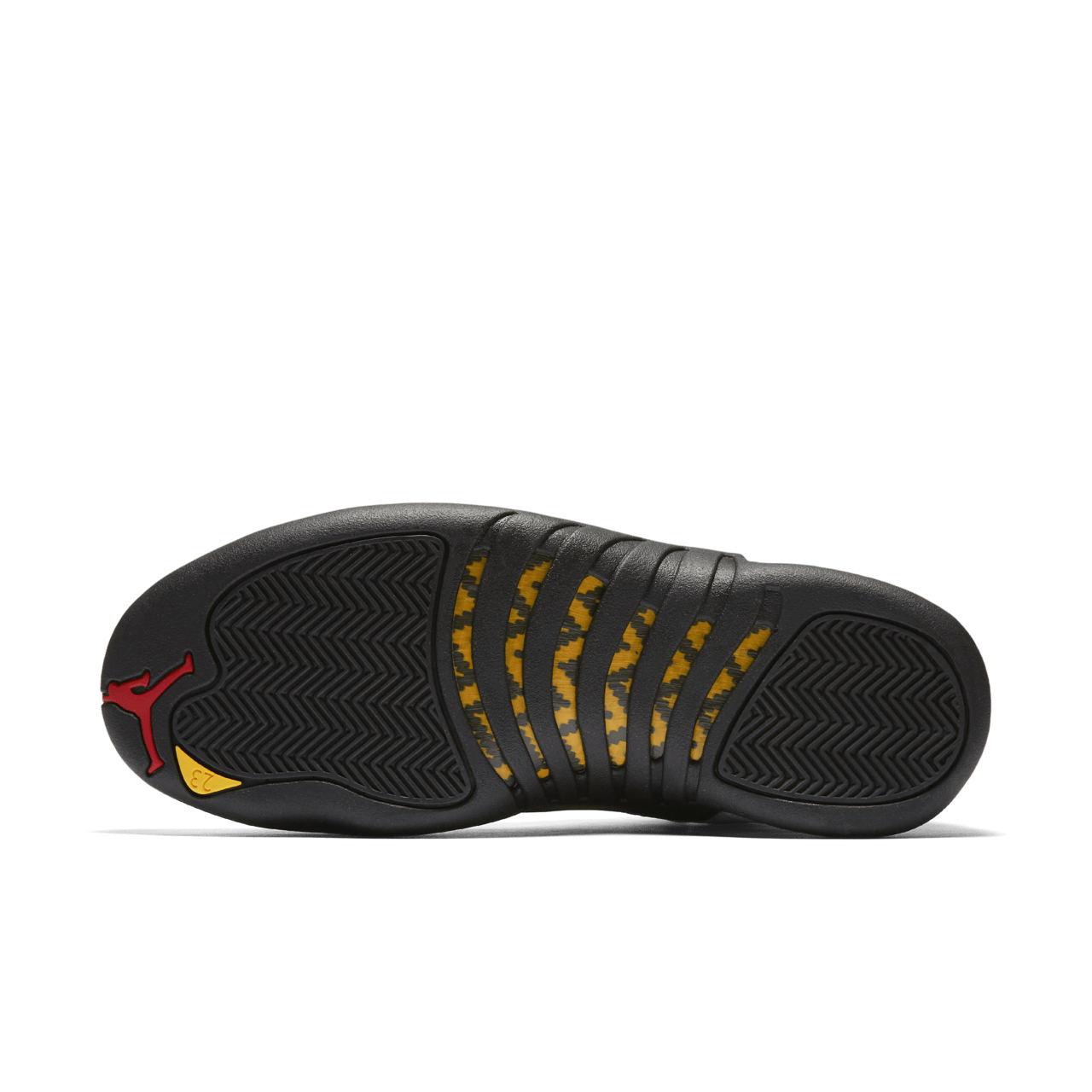 Air Jordan 12 Retro Taxi replica sneakers featuring a classic black and white colorway with subtle gold accents, showcasing their iconic design and premium craftsmanship.